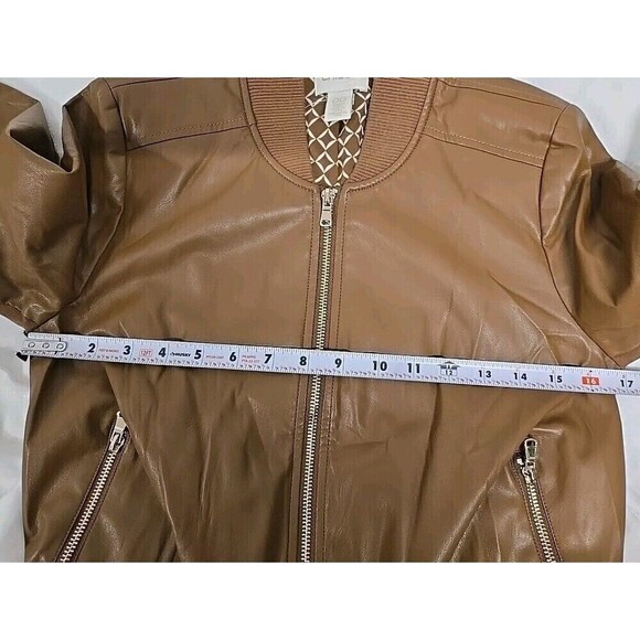 Chicos Faux Leather Bomber Jacket Full-Zip Henna Brown Women’s Size 00/XS NWOT - Picture 9 of 10